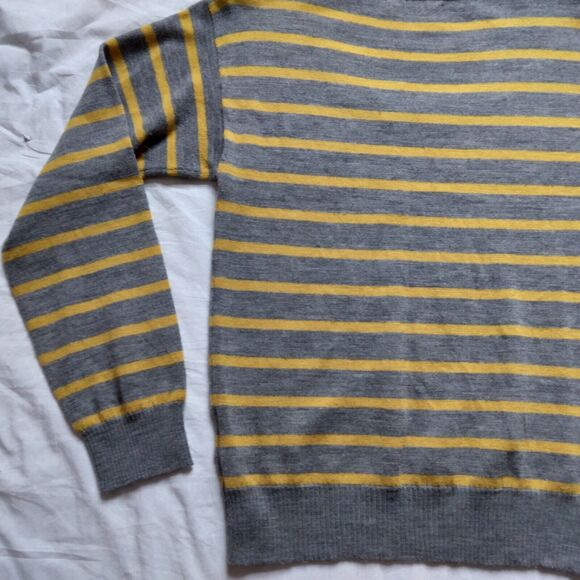 Brunella Gori Italian Merino Wool Yellow Gray Stripe Knit Sweater Y2K Grunge L - Picture 11 of 12